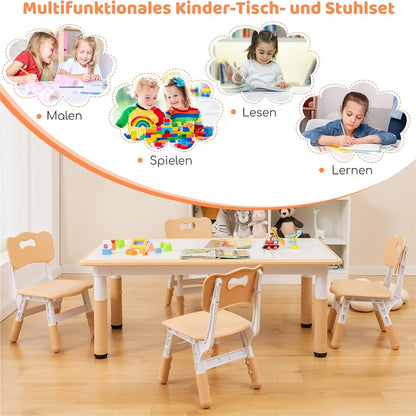 Kinder Tafel – Kindertafel – Speeltafel – Tafel Met Stoelen – Kinderstoel Set – Verstelbare Hoogte – Groot Graffiti Tafelblad 120x60 cm – Natuurlijk Houtkleur
