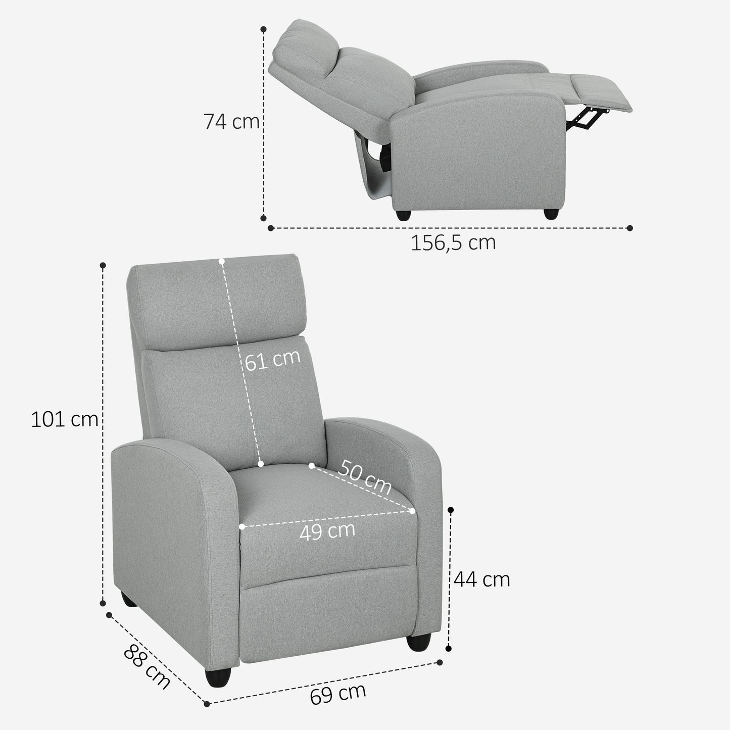 Relaxstoel – Verstelbare Stoel – Fauteuil – Lounge Chair – Relaxfauteuil – Lichtgrijs – Verstelbare Rugleuning 135° – Uitschuifbare Voetensteun