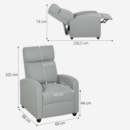 Relaxstoel – Verstelbare Stoel – Fauteuil – Lounge Chair – Relaxfauteuil – Lichtgrijs – Verstelbare Rugleuning 135° – Uitschuifbare Voetensteun