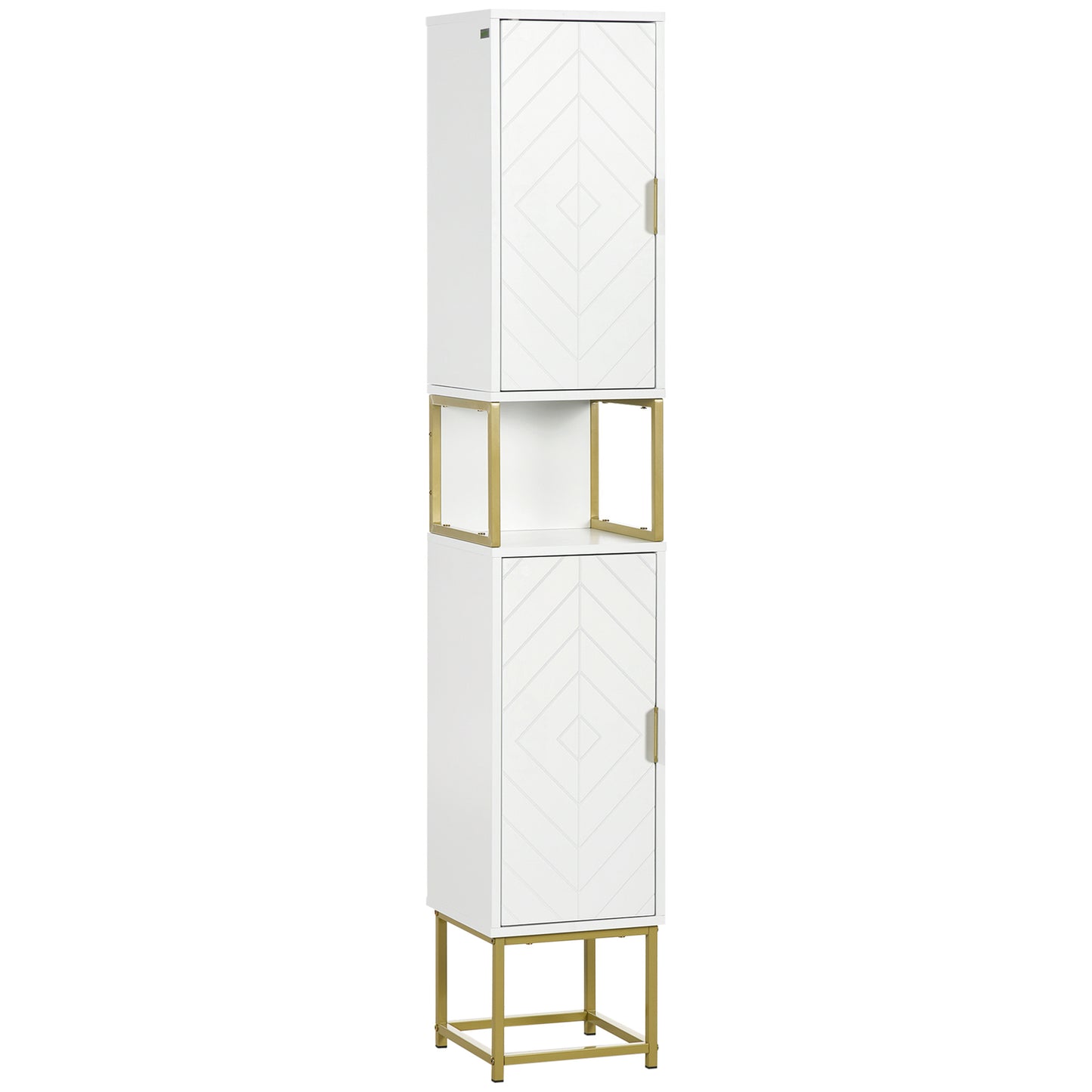 Badkamerkast – Badkamermeubel – Kolomkast – Opbergkast – Wastafelonderkast – Compact Design – MDF Met Gouden Metalen Pootjes