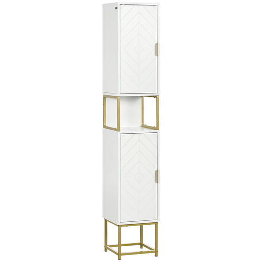 Badkamerkast – Badkamermeubel – Kolomkast – Opbergkast – Wastafelonderkast – Compact Design – MDF Met Gouden Metalen Pootjes