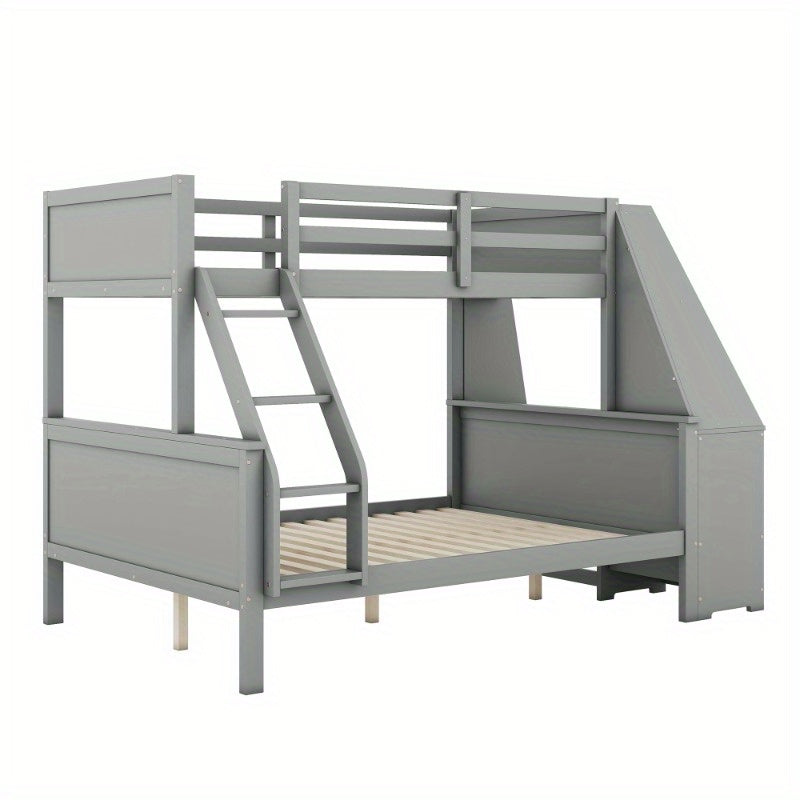 Stapelbed – Etagebed – Hoogslaper – Kinderbed – Slaapbank – Modern Grijs – Met Bureau en Opbergruimte – Veiligheidsreling – Ruimtebesparend Ontwerp