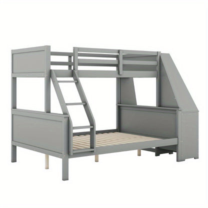 Stapelbed – Etagebed – Hoogslaper – Kinderbed – Slaapbank – Modern Grijs – Met Bureau en Opbergruimte – Veiligheidsreling – Ruimtebesparend Ontwerp