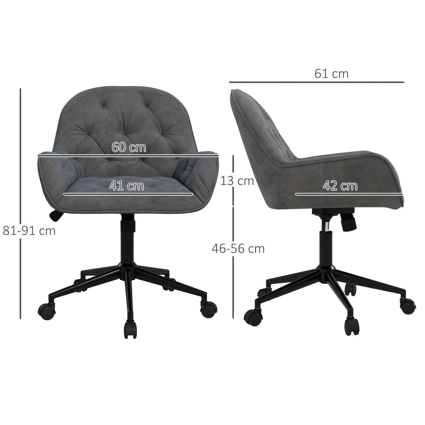 Bureaustoel – Draaistoel – Kantoorstoel – Werkstoel – Stoel – Donkergrijs Velvet – Verstelbare Zithoogte – Ergonomisch Met Stabiel Metalen Frame