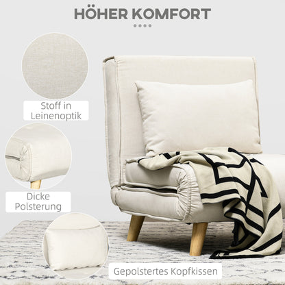 Relaxstoel – Fauteuil – Lounge Stoel – Verstelbare Stoel – Cream Kleur – 6-voudig Verstelbare Rugleuning – Onderhoudsvriendelijke Linnen-Look
