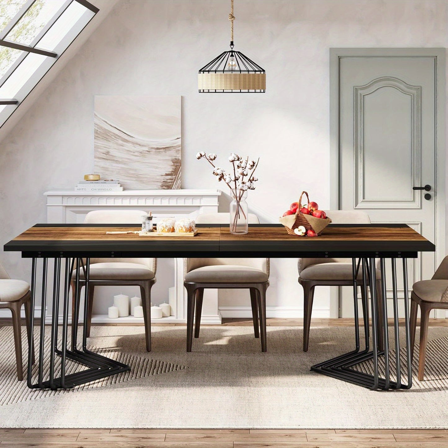 Eettafel – Keukentafel – Tafel – Eetkamertafel – Bureau – Industrieel Metalen Frame – Extra Lang 200 cm Voor 8-10 Personen – Stevig MDF Blad – Gemakkelijk Schoon Te Maken