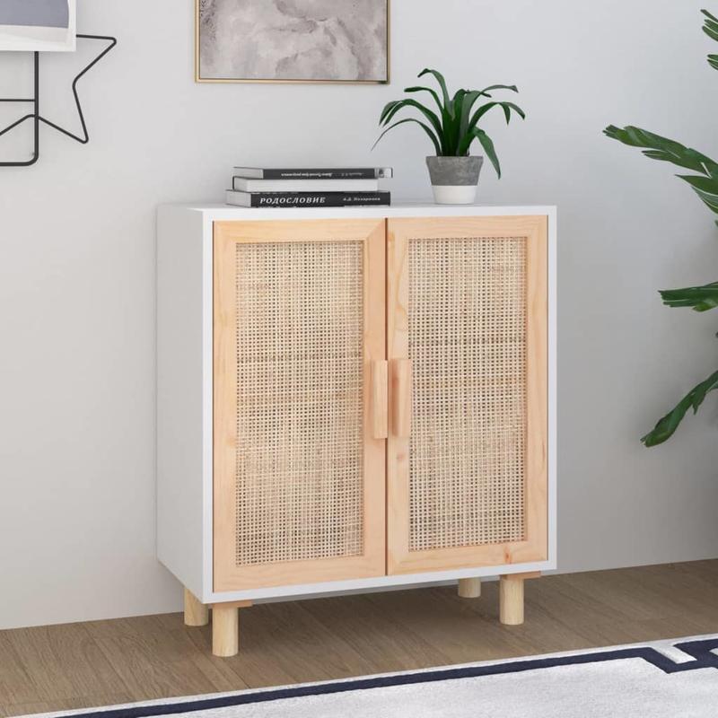 Dressoir – Opbergkast – Ladekast – Commode – Kast – Massief Grenenhout & Rotan – 2 Deuren Met Slot – 60x30x70 cm – Direct Gebruiksklaar