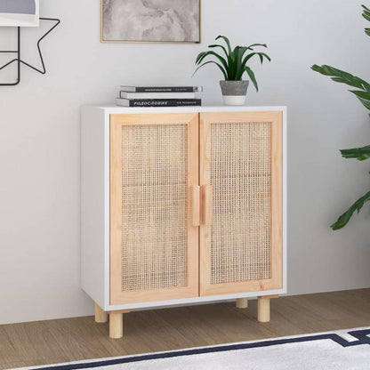 Dressoir – Opbergkast – Ladekast – Commode – Kast – Massief Grenenhout & Rotan – 2 Deuren Met Slot – 60x30x70 cm – Direct Gebruiksklaar