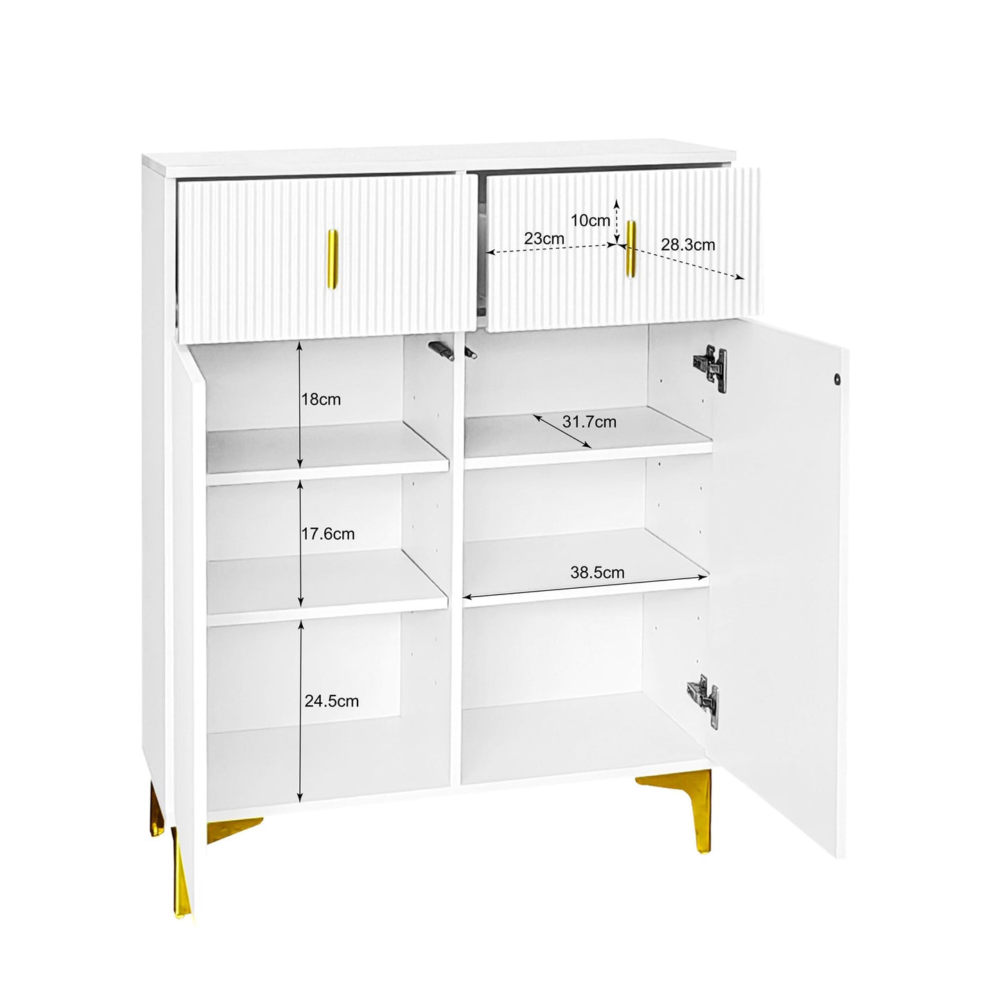 Garderobeset – Kapstok – Schoenenkast – Schoenenbank – Halmeubel – Zwart Met Gouden Accenten – Push-to-Open Lades – Gestoffeerde Zitkussen