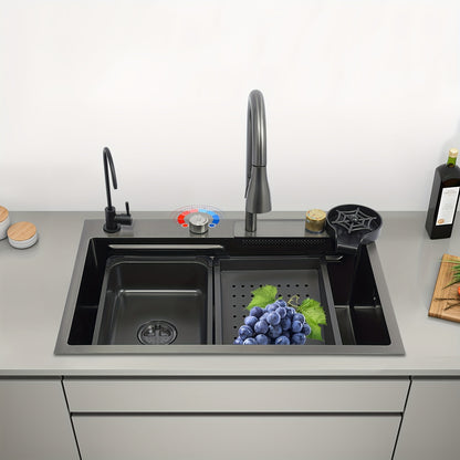 Keukenspoelbak – Enkele Spoelbak – Gootsteen – Wasbak – Spoelbakken – Roestvrij Staal 304 – Uitneembare Kraan – Inclusief Snijplank & Afdruipmand – Afmeting 68x45x21 cm – Donkergrijs