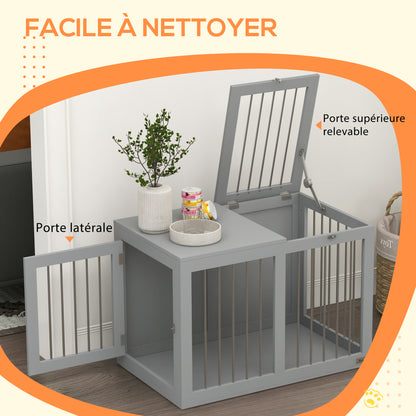 Hondenbench – Hondenkooi – Binnenkennel – Hondenhuis – Reisbench – 2 Afsluitbare Deuren – Verhoogde Bodem – Modern Grijs – 80 x 50 x 56,5 cm