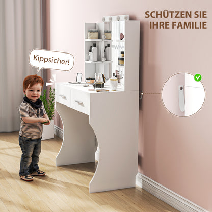 Make-uptafel – Make-up tafel – Make-up meubel – Beauty tafel – Schminktisch – Wit design – Dimbare LED-verlichting – Ruime opberglades