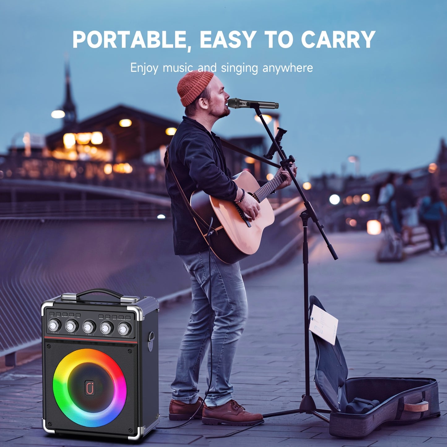 Draagbare Karaoke Machine – Karaoke Set – Wifi Microfoon – Bluetooth Speaker – Zanginstallatie – Met 2 Draadloze Microfoons – RGB Muziekverlichting – Hi-Fi Geluid & Lange Batterijduur