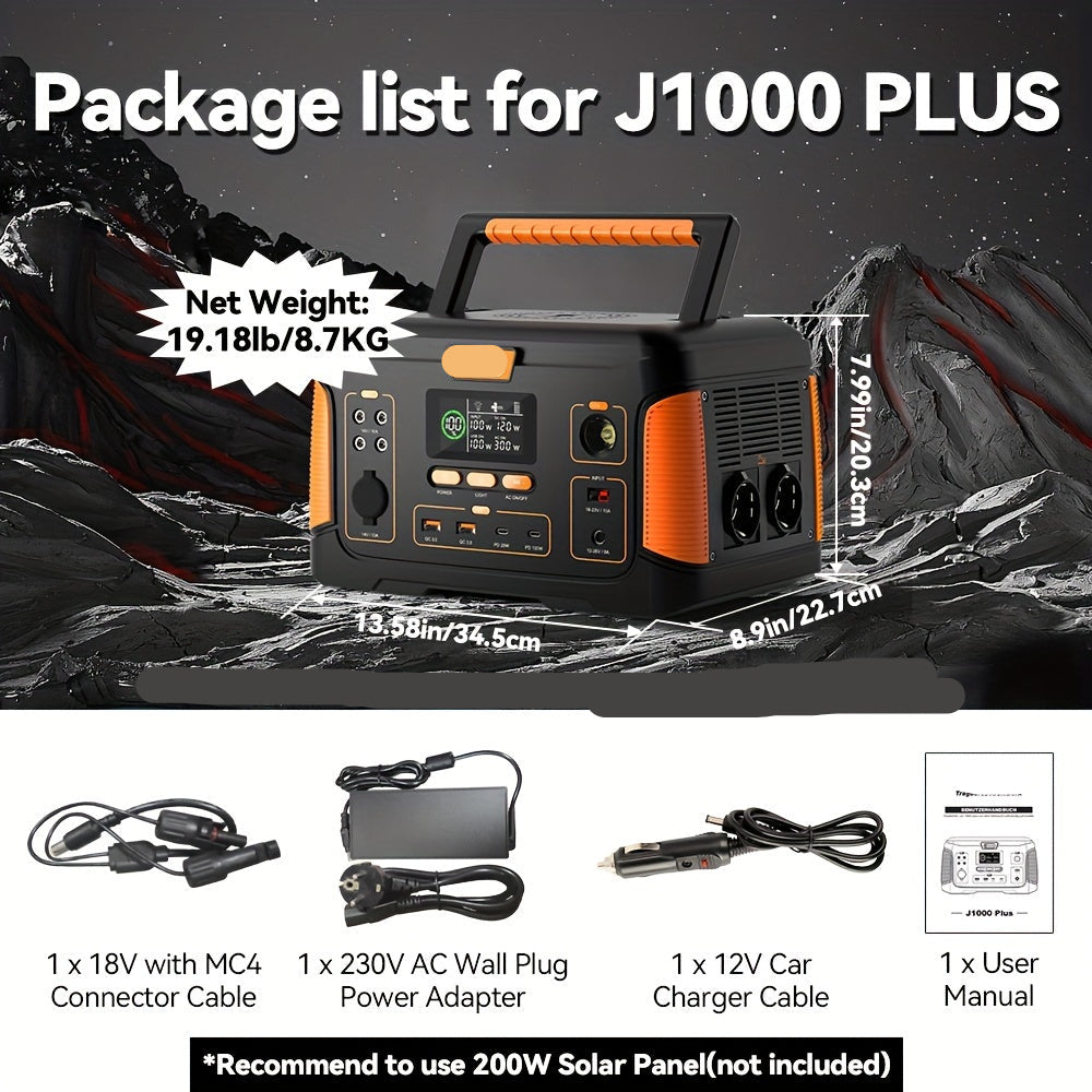 Draagbare Powerstation – Mobiele Accu – Noodstroom – Camping Batterij – 932,4Wh Capaciteit – 1000W Continu Vermogen