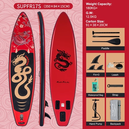 Paddleboard – SUP Board – Opblaasbaar Board – Stand Up Paddle – Watersportboard – Rood Draak Design – 350x84x15 cm – Duurzaam PVC