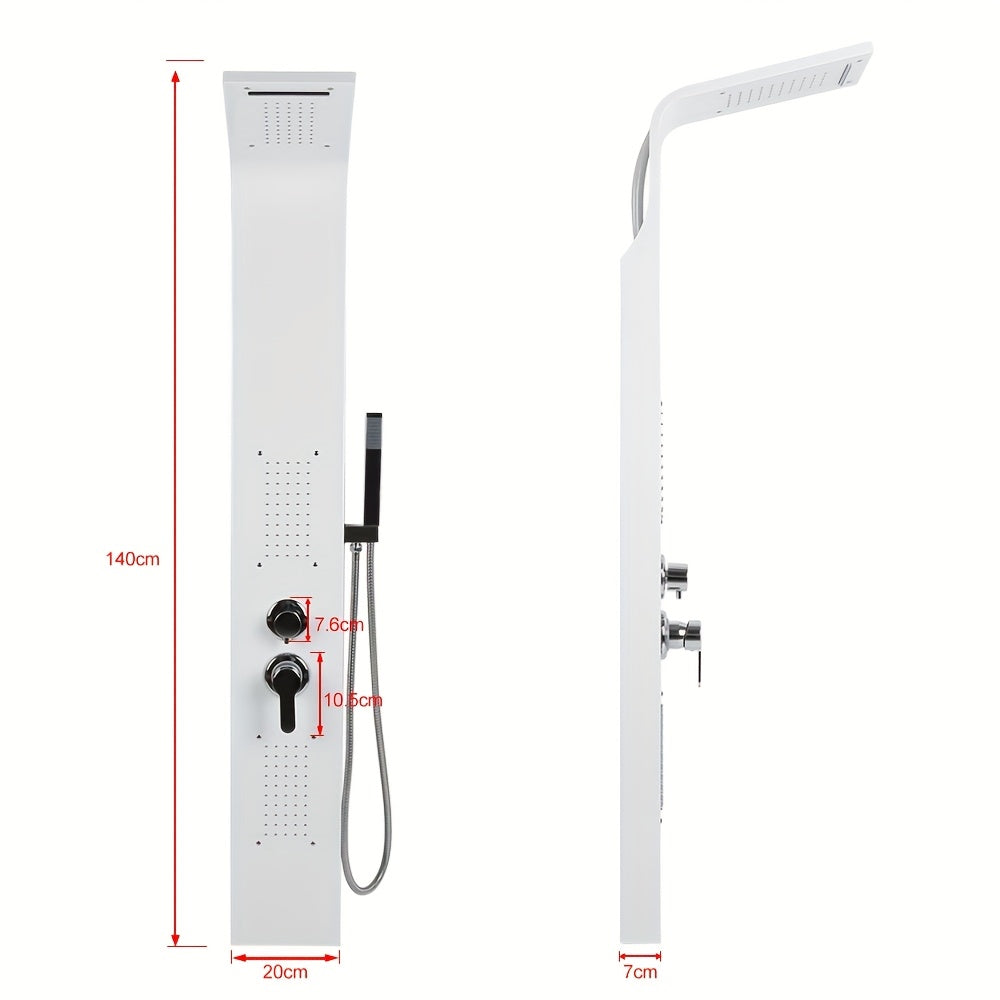 Doucheset – Douchepaneel – Douchekolom – Regendouche – Handdouche – 4-functies – Wit Metaal – 140 cm Hoog
