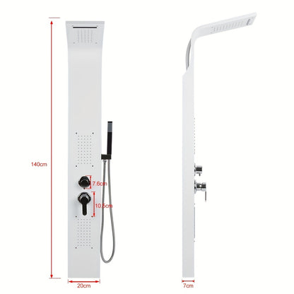 Doucheset – Douchepaneel – Douchekolom – Regendouche – Handdouche – 4-functies – Wit Metaal – 140 cm Hoog