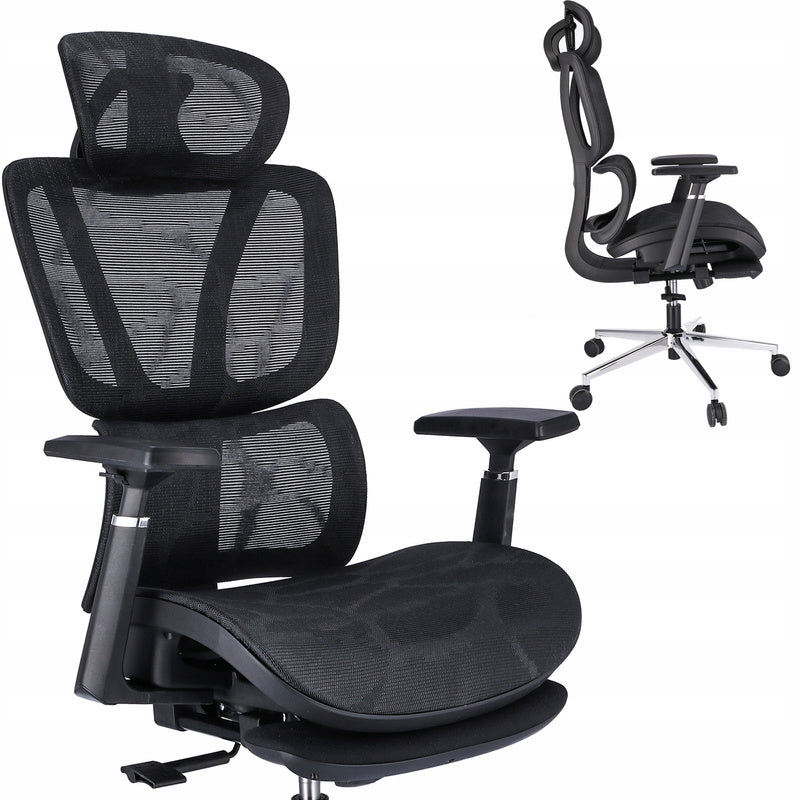 Fauteuil – Bureaustoel – Relaxstoel – Draaifauteuil – Werkstoel – Ergonomische Hoofdsteun – Verstelbare Voetensteun - Zwart