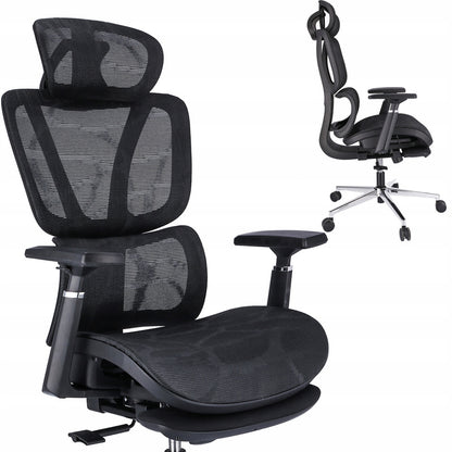 Fauteuil – Bureaustoel – Relaxstoel – Draaifauteuil – Werkstoel – Ergonomische Hoofdsteun – Verstelbare Voetensteun - Zwart