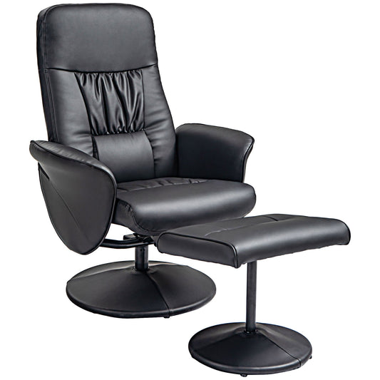 Fauteuil – Relaxstoel – Leunstoel – Zithoekstoel – Loungefauteuil – Verstelbare Rugleuning Tot 145° – Zwart Kunstleer Met Voetbank
