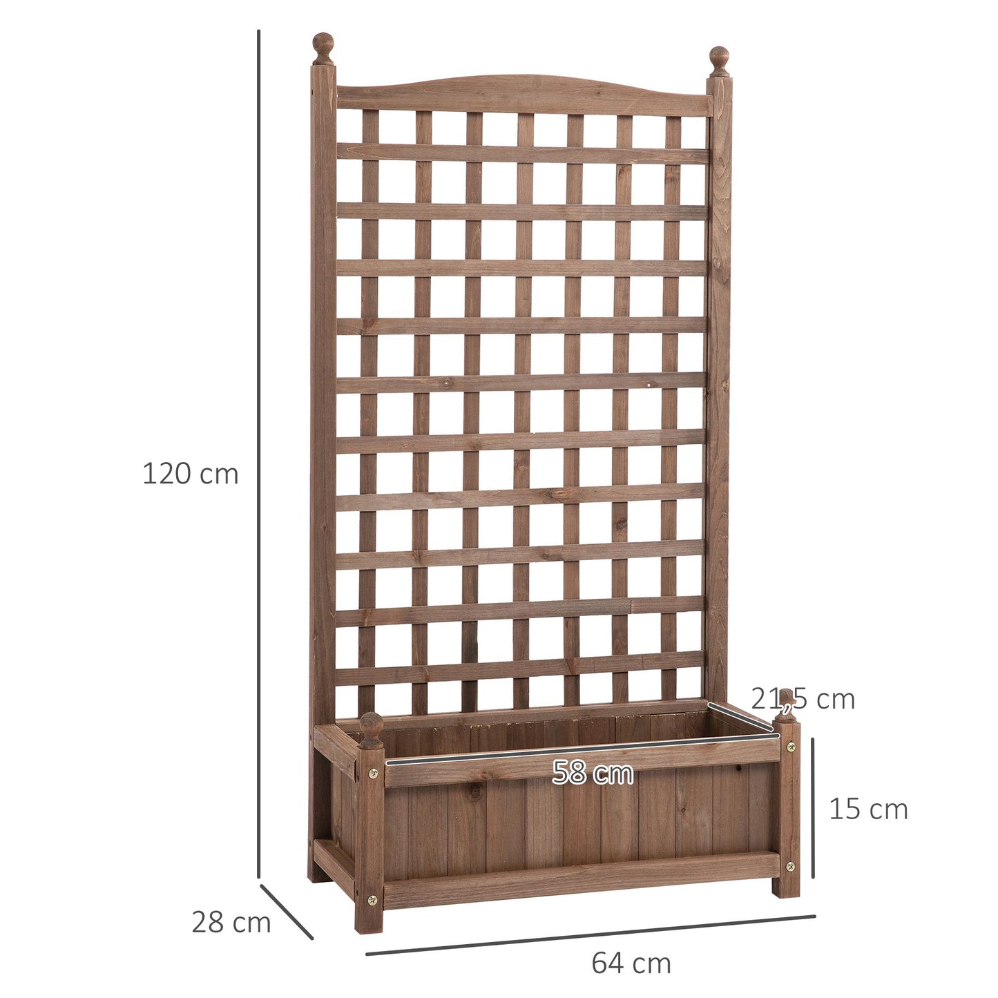 Bloembak – Plantenbak – Bloempot – Plantenbak Met Latwerk – Tuinbak – Houtlook – 64x28x120 cm – Inclusief Irrigatie-inzetstukken
