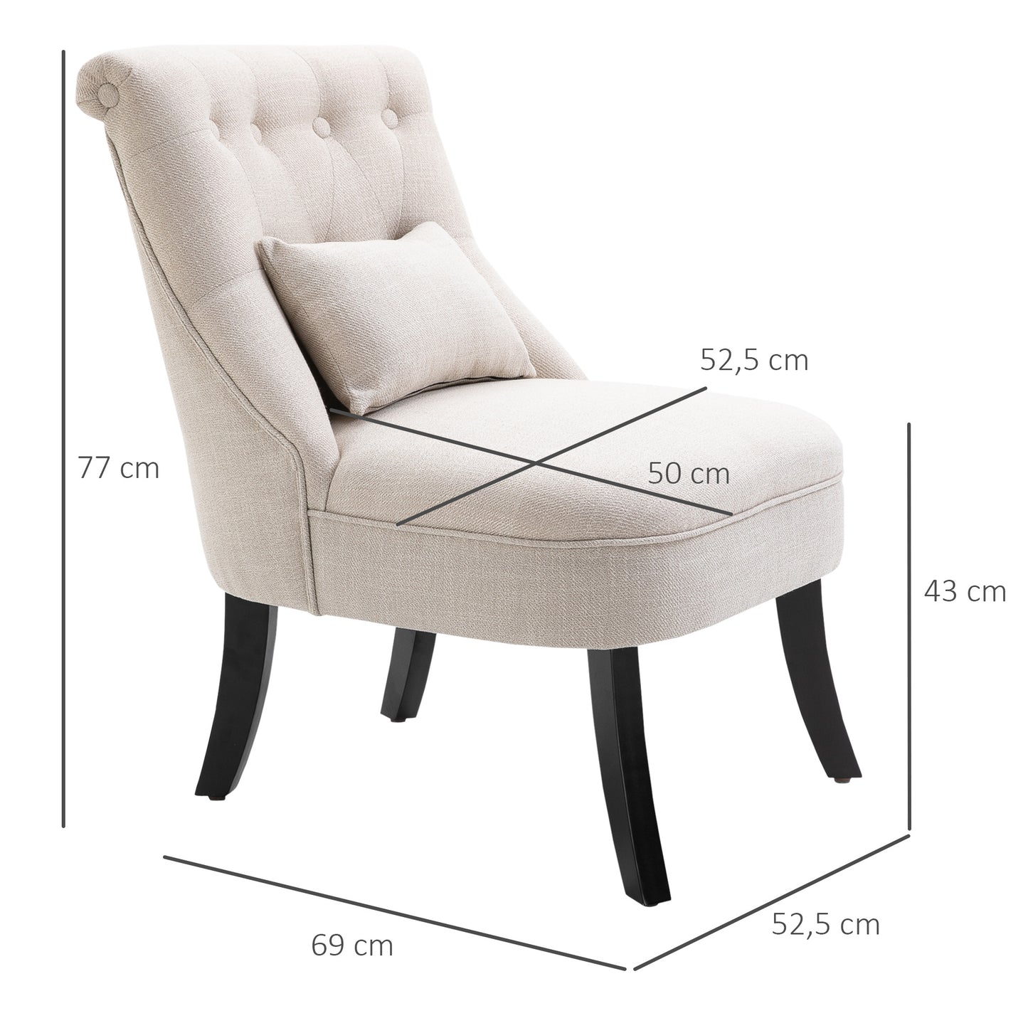 Fauteuil – Relaxstoel – Loungestoel – Zetel – Loungefauteuil – Vintage Design – Massief Rubberhouten Poten – Afneembare Wasbare Hoes – 52,5x69x77 cm – Linnenlook Bekleding – Rugkussen voor Lendensteun