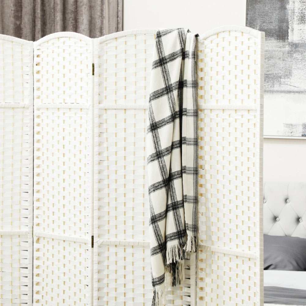 Kamerverdeler – Kamerscherm – Roomdivider – Ruimteverdeler – Vouwscherm – 4 panelen wit hout – Opvouwbaar & ruimtebesparend design