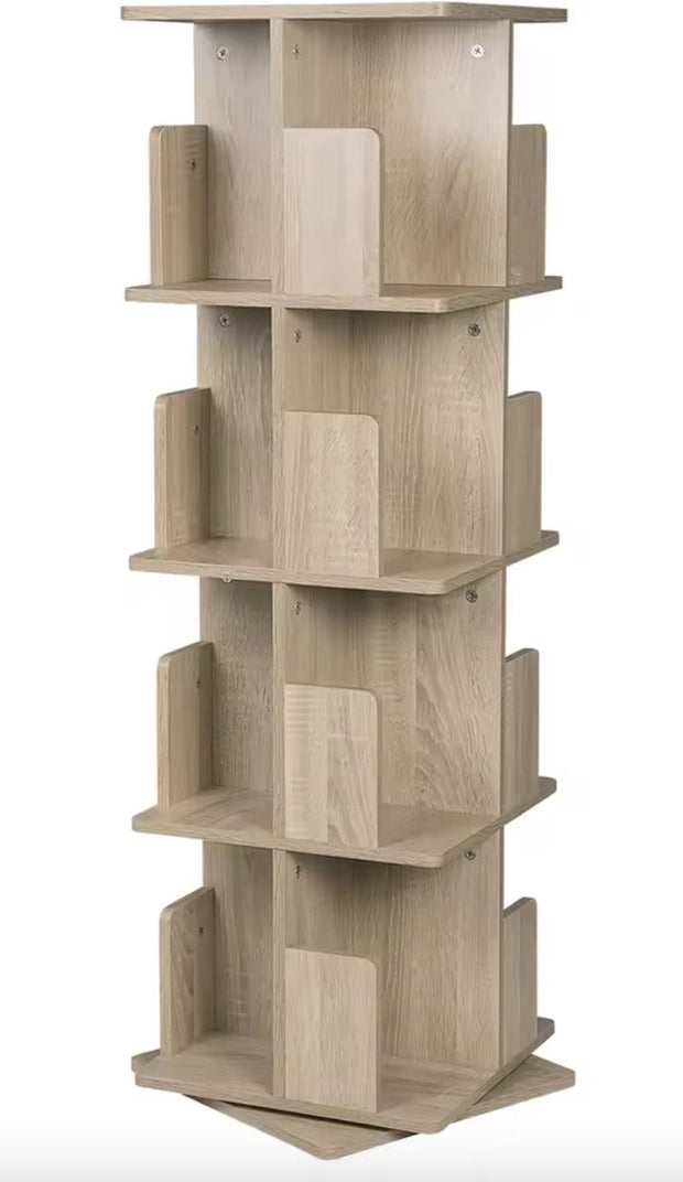 Bookcase - Revolving bookcase - 360 degree rotatable - Rotating bookcase - Book tower - Wood - Brown