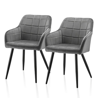 Velvet Eetkamerstoelen – Fluwelen Stoelen – Armstoel – Design Stoel – Comfortabele Stoel – Grijs – Memory Foam Zitting – Stevig Metalen Frame