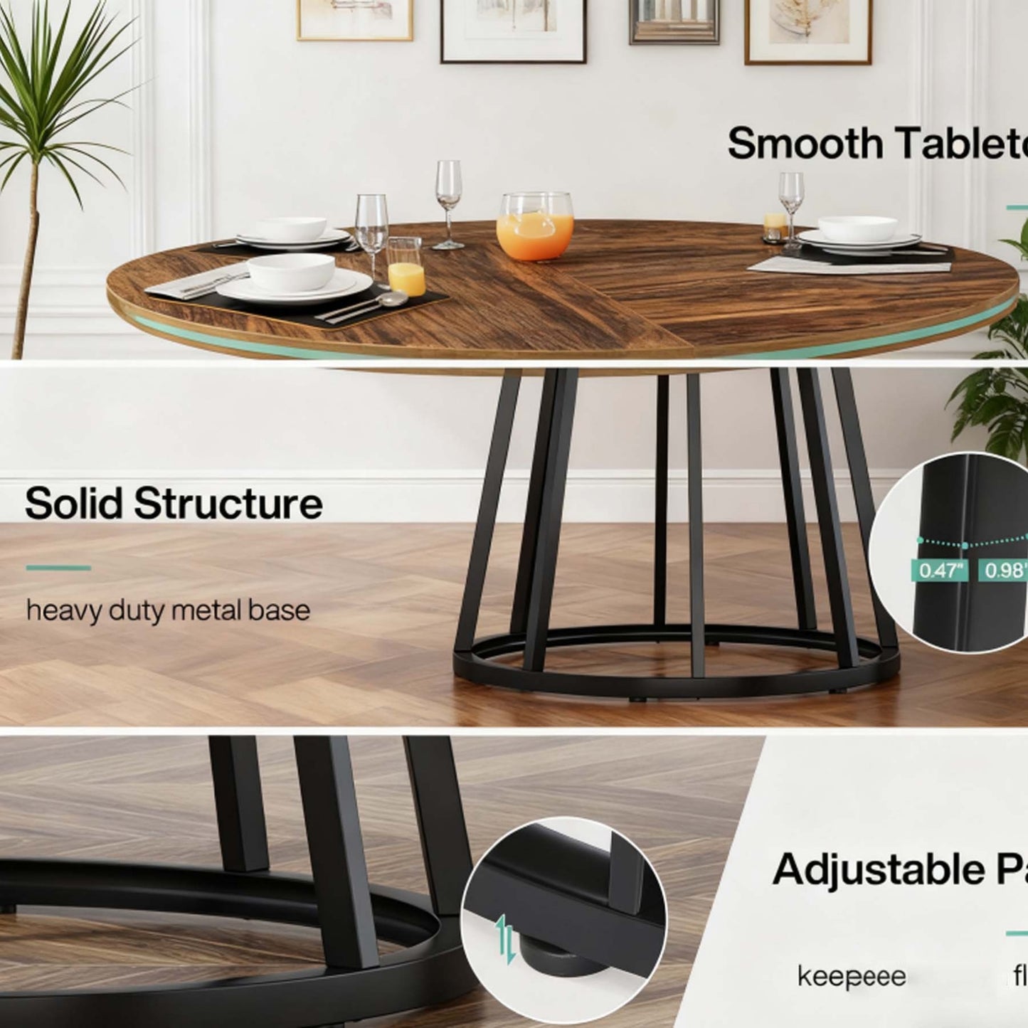 Ronde Eettafel – Dining Table – Keukentafel – Tafel Voor 4 – Ronde Tafel – Farmhouse Stijl – 100 cm Diameter – Massief Houten Blad