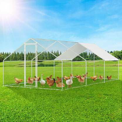 Buitenren Kippenren Konijnenren Dierenren Hokken – 300x600x200 cm – Gegalvaniseerd Stalen Frame – Weerbestendig Met PE-Zonwering