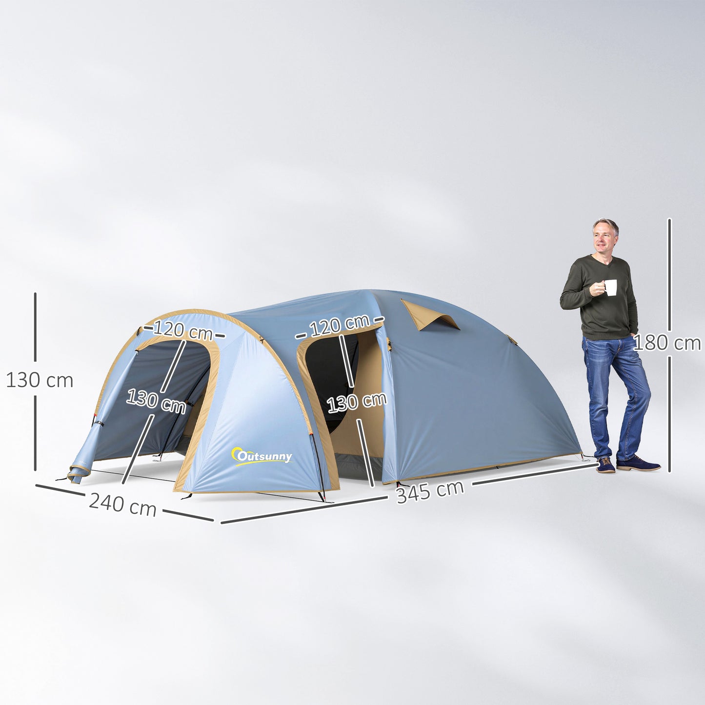 4-Persoons Tent – Kampeertent – Tunnel Tent – Bivak Tent – Outdoor Tent – Lichtblauw – Waterdicht – Stevig IJzeren Frame