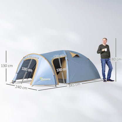 4-Persoons Tent – Kampeertent – Tunnel Tent – Bivak Tent – Outdoor Tent – Lichtblauw – Waterdicht – Stevig IJzeren Frame