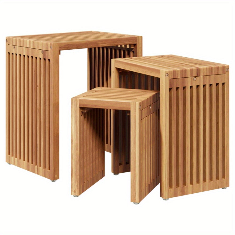 Zijdetafel – Bijzettafel – Sidetable – Nachtkastje – Salontafel – Set Van 3 – Duurzaam Teakhout – Nestbaar & Ruimtebesparend