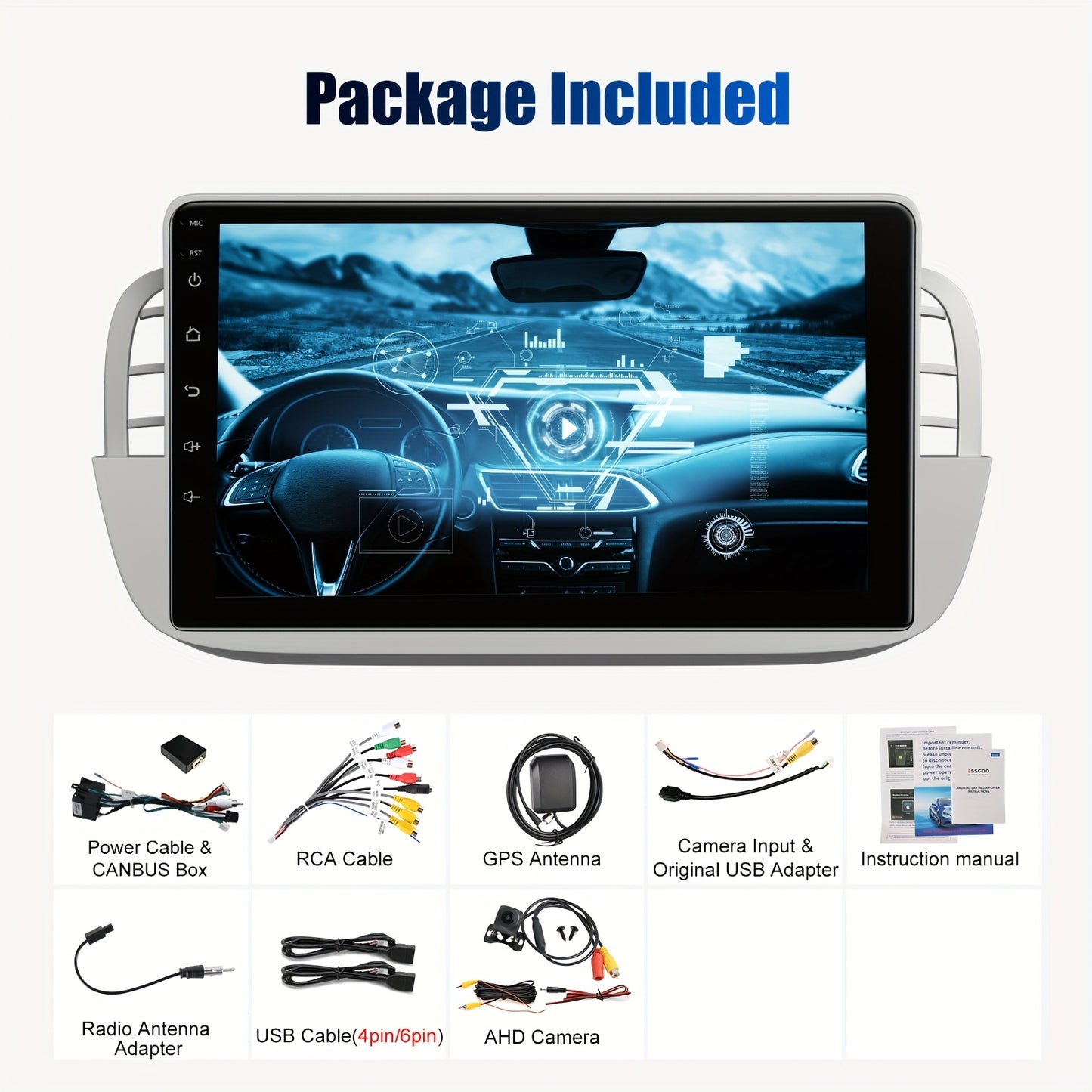 Multimedia Auto Radio – Car Stereo – Autoradio – Navigatiesysteem – Touchscreen Radio – Android 14 – 9 Inch IPS Scherm – Inclusief AHD Achteruitrijcamera – Wit