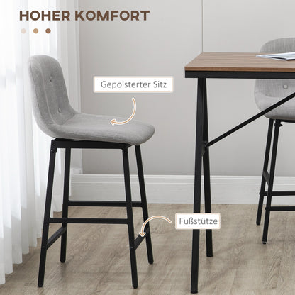 Barset – Barkrukken – Bartafel – Keukentafel – Bistroset – Lichtgrijs – Stalen Frame – Verstelbare Poten – Comfortabele Zitting 120x60x91 cm