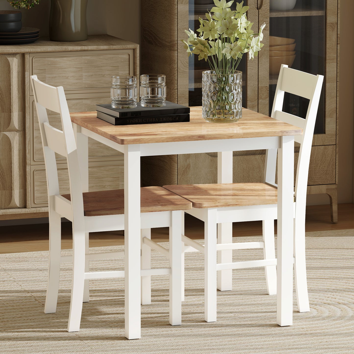 Keukenstoelen – Eetkamerstoelen – Stoelen Set – Houten Stoelen – Comfortabele Stoelen – Set Van 2 – Rubberhout – Ergonomische Gebogen Rugleuning