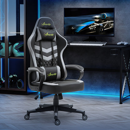 Gamingstoel – Bureaustoel – Office Chair – Gaming Chair – Gamer Stoel – Ergonomisch – Verstelbare Hoogte – Afneembare Hoofdsteun – Lendensteun – Zwart-Grijs
