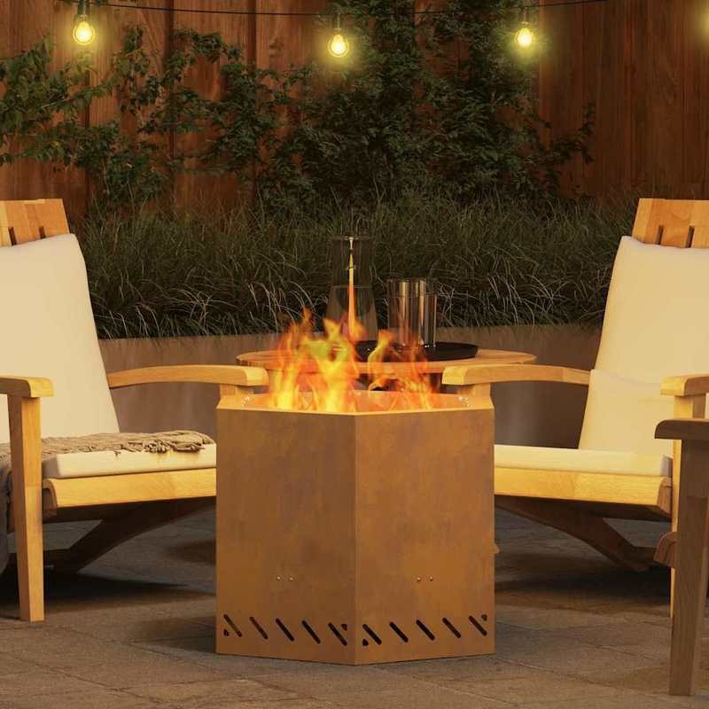 Large Rectangular Brown Metal Fire Pit - 58x58x51cm Outdoor Indoor Patio Heater, Durable Modern Design for Garden, Terrace & Winter Heating, Cozy Gatherings - Compatible with Firewood & Log Burners (No Ignition System Include
