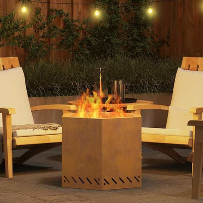 Large Rectangular Brown Metal Fire Pit - 58x58x51cm Outdoor Indoor Patio Heater, Durable Modern Design for Garden, Terrace & Winter Heating, Cozy Gatherings - Compatible with Firewood & Log Burners (No Ignition System Include