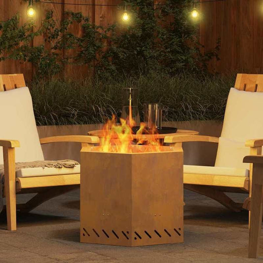 Large Rectangular Brown Metal Fire Pit - 58x58x51cm Outdoor Indoor Patio Heater, Durable Modern Design for Garden, Terrace & Winter Heating, Cozy Gatherings - Compatible with Firewood & Log Burners (No Ignition System Include