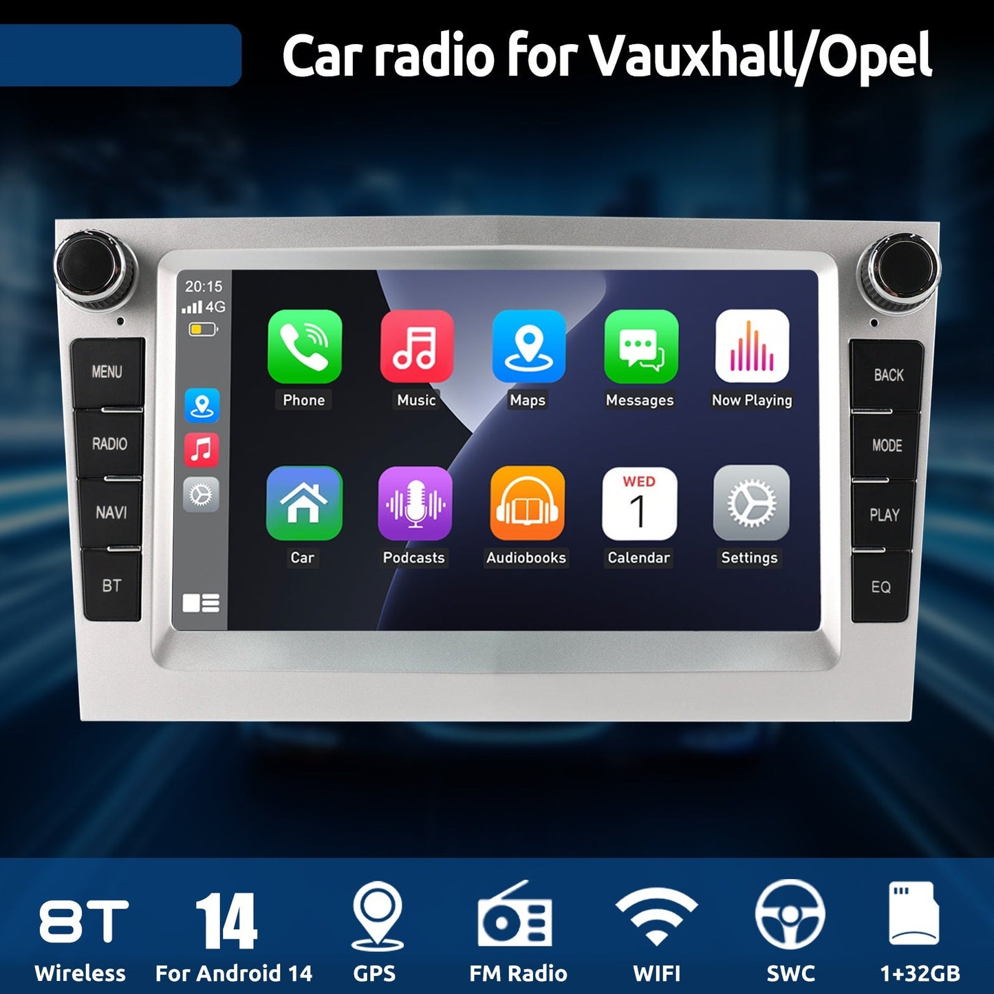 Autostereo – Autoradio – Car Audio – Inbouwradio – Multimedia speler – 7 Inch HD IPS Touchscreen – Android 14 Besturingssysteem – 32GB Opslag – CarPlay & Android Auto – GPS Navigatie – Wifi & Bluetooth