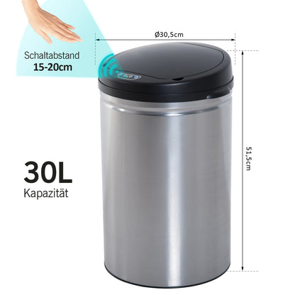Automatische Prullenbak – Sensorafvalbak – Bewegingssensor Prullenbak – Afvalcontainer – Sensor Afvalbak Zwart Zilver – 30 Liter – Zacht Sluitend Deksel – Waterdicht Ontwerp
