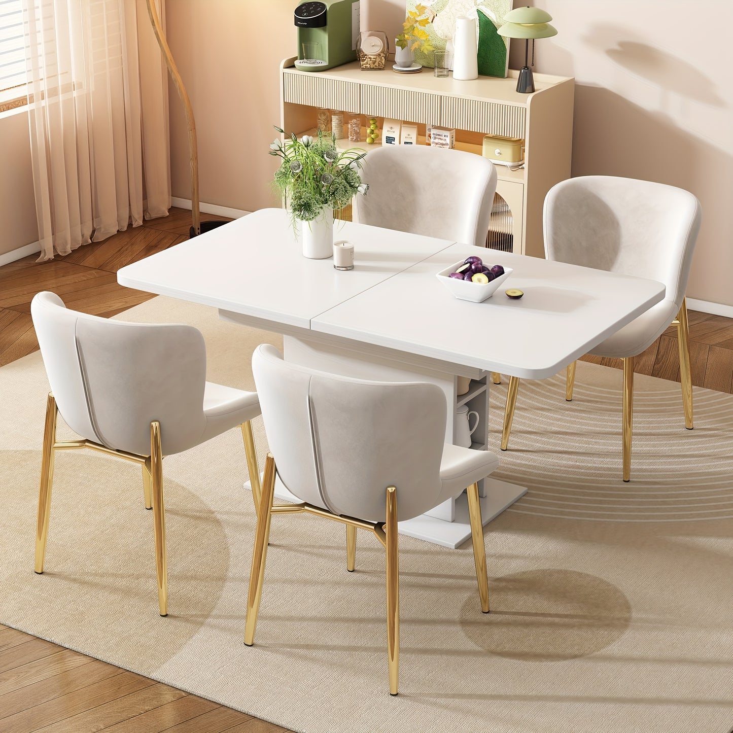 Eetkamerstoel – Stoel – Zitelement – Fauteuil – Luxe stoel – 6-delige Set Beige – Metalen Frame – Comfortabele Ergonomische Zit