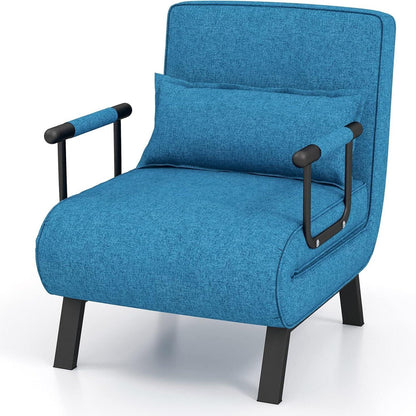4-in-1 Slaapstoel – Slaapbank – Lounge Stoel – Vouwstoel – Relaxstoel – 5-Posities Verstelbare Rugleuning – Afneembare Kussen – Blauw