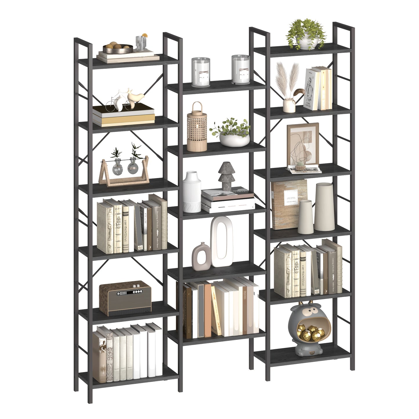 Boekenkast – Boekenrek – Opbergkast – Vakkenkast – Stellingkast – 17 Planken – 340 kg Draagvermogen – Verstelbare Hoogte – Zwart