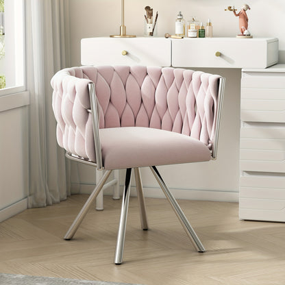 Draaistoel – Kuipstoel – Eetkamerstoel – Fauteuil – Kaptafelstoel – Velvet Bekleding – 360° Draaibaar – Met Metalen Poten – Roze