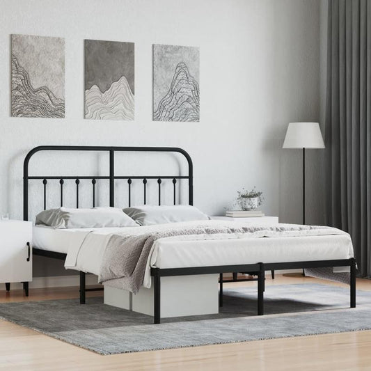 Modern Black Metal Bed Frame with Headboard, 140x190cm - Powder-Coated Steel for Strength & Stability, Minimalist Design for Contemporary Bedrooms, Minimalist Bed Frame | Modern Bedframe | Sleek Metal Design