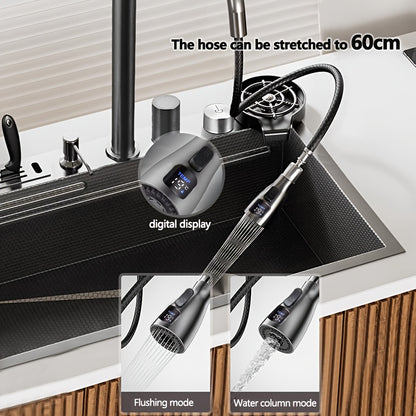 Keukenspoelbak – Gootsteen – Wasbak – Enkele Spoelbak – Spoelbakken Keuken – RVS Waterfall – Touch-Kraan Zonder Batterij – Ingebouwd Werkstation met Snijplank