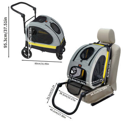 Dierenwagen – Wandelwagen – Hondenbuggy – Huisdierkar – Draagbare Autostoel – 2-in-1 Opvouwbaar Design – Stevig IJzeren Frame Met Ademend 600D Oxford Stof